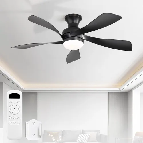 Vista 11 de Sofucor Ventilador de techo inteligente de perfil bajo de 52 pulgadas con luces y control remoto, ventilador de techo empotrado funciona con Blanco