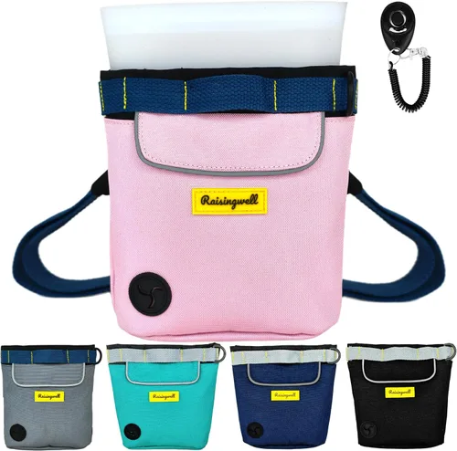 Vista 11 de Bolsa de premios para perros Raisingwell para caminar y entrenar con clicker, bolsa de silicona de 2 tazas, pequeña riñonera para cachorro, kit