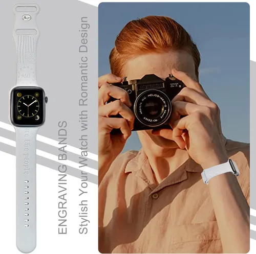Vista 5 de 2 correas grabadas compatibles con Apple Watch Band 1.732 in 1.575 in 1.772 in, correa deportiva de silicona para mujeres y niñas, correa deportiva