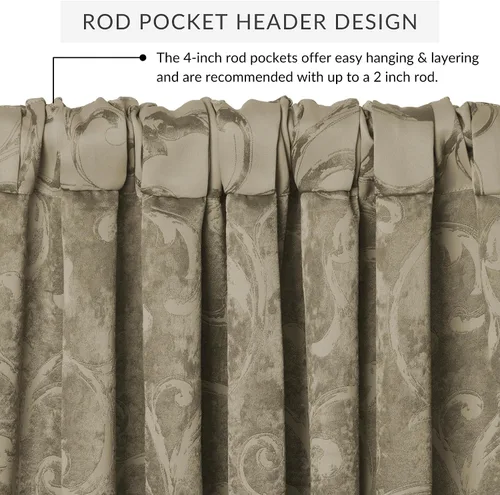 Vista 55 de Elrene Home Fashions Cenefa Opaca Jacquard Scroll Mia, 52" x 19" (1 Cenefa), Dorado