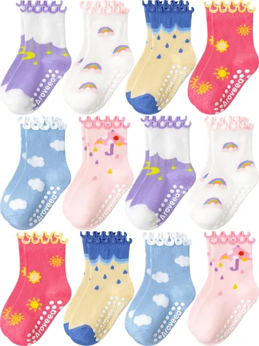 Vista 13 de Calcetines para niñas pequeñas, paquete de 12 calcetines de algodón para bright rainbow