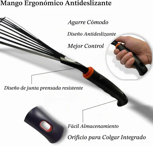 Vista 4 de Paquete de 2 rastrillos de mano pequeños para jardinería, mini rastrillo de hojas y arbustos con púas de acero duraderas, mango ergonómico