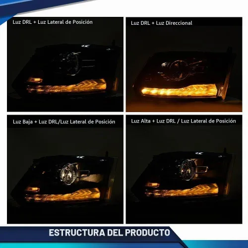 Vista 6 de PIT66 Conjunto de faros delanteros LED, compatible con Dodge Ram 1500 2500 3500 2013 2014 2015 2016 2017 2018, lente transparente, carcasa negra
