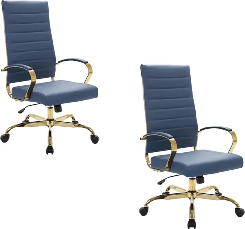 Vista 17 de LeisureMod Silla de oficina moderna de cuero con respaldo alto, silla de escritorio ejecutiva giratoria y ajustable con marco dorado, diseño Blanco