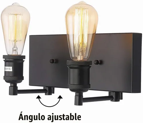 Vista 3 de 2 luces de tocador de baño, moderno aplique de pared industrial negro con enchufes ajustables para dormitorio, sala de estar, pasillo, cocina