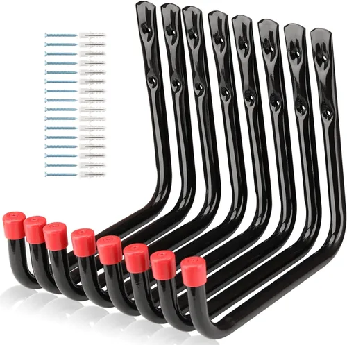 Vista 9 de Garaje de almacenamiento J Utility Hook, paquete de 8 ganchos resistentes para colgar en la pared, organizar herramientas de jardín, bolsas