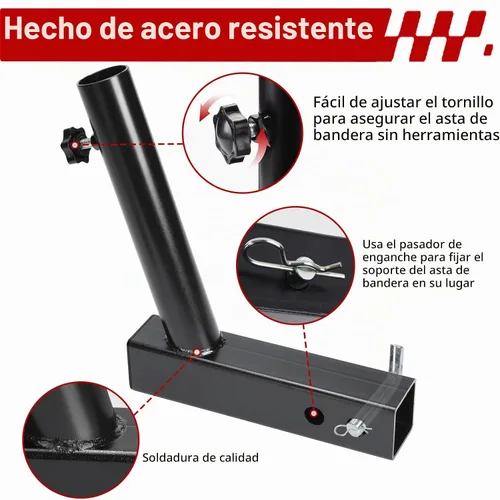 Vista 3 de Soporte de poste de bandera de enganche DenForste, montaje universal de mástil de bandera, soporte de mástil de bandera en ángulo, compatible