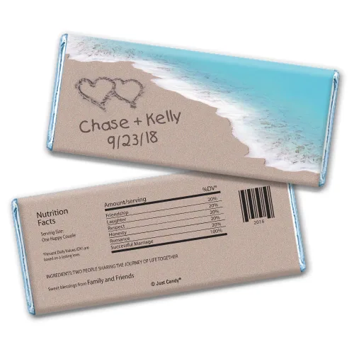 Vista 2 de Barras de chocolate personalizadas con temática de playa para bodas (paquete de 12) – caramelo incluido