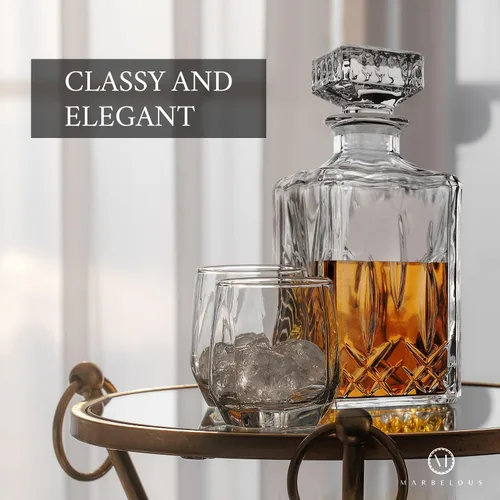 Vista 3 de Juego de 2 decantadores de whisky de cristal, decantador de licor de 40 onzas con tapón hermético para whisky, licor, bourbon, vino, enjuague bucal