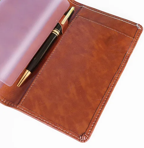 Vista 4 de Funda de cuero para chequera con divisor libre y diseño de bolígrafo medio para mujereshombres