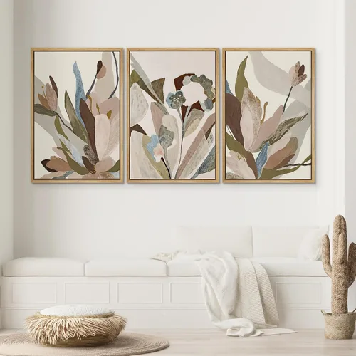 Vista 303 de SIGNWIN Lienzo enmarcado para pared, juego de arte neutro de bosque brumoso, ilustraciones en tono tierra, arte moderno, decorativo, bohemio