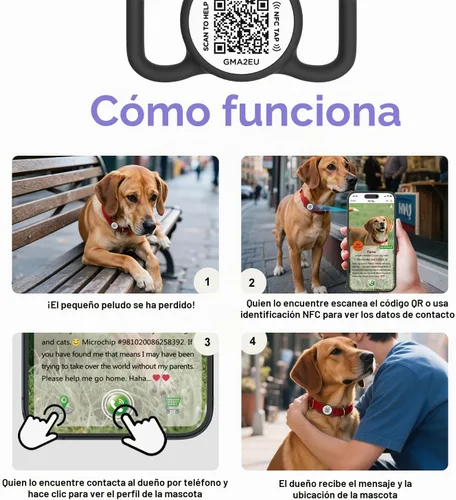 Vista 5 de Etiqueta para perro con código QR con NFC, etiqueta de identificación personalizada de mascota, etiqueta de identificación de perro de silicona
