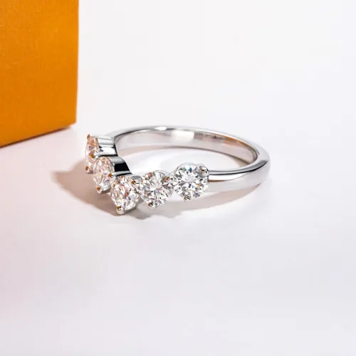 Vista 5 de Anillos de eternidad de moissanita, anillos de boda, color D, claridad VVS1, redondo, corte brillante, plata de ley 925, 56 piedras, anillos
