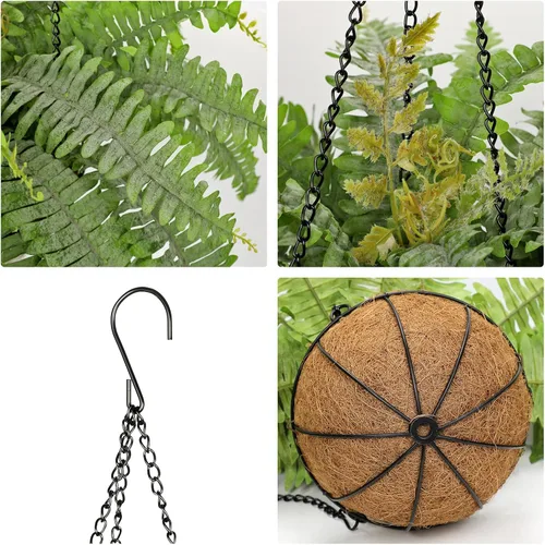 Vista 3 de Plantas colgantes falsas grandes de helecho boston, plantas artificiales para exteriores, helechos falsos realistas con cesta de palmera, plantas