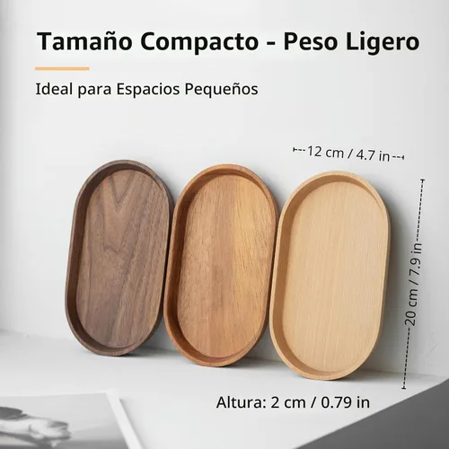 Vista 5 de Vandroop Mini bandeja de madera de acacia, bandeja de té y mesa de café 7.9