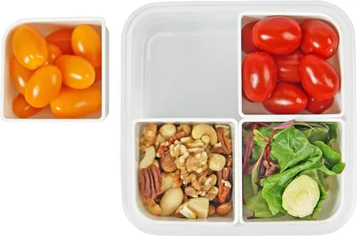 Vista 6 de Recipientes de comida con 4 compartimentos, cuadrados, 4.6 tazas (37.2 fl oz), paquete de 2 Compartimentos extraíbles, tapas herméticas
