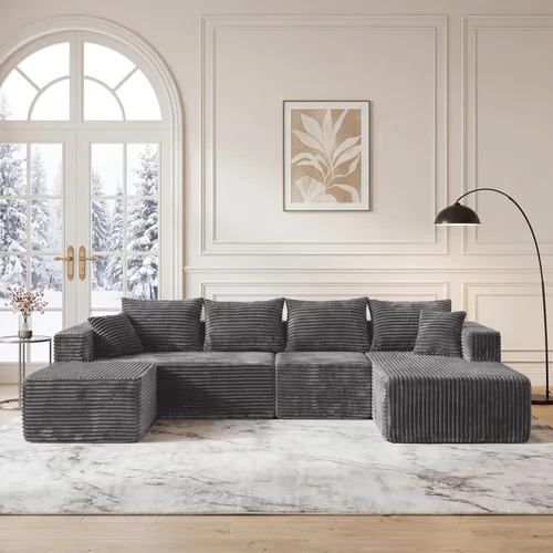Vista 43 de Sofá modular deshuesado de 118 pulgadas con diván y otomano de pana de gran tamaño en forma de U, sofá de nube para asiento profundo para sala