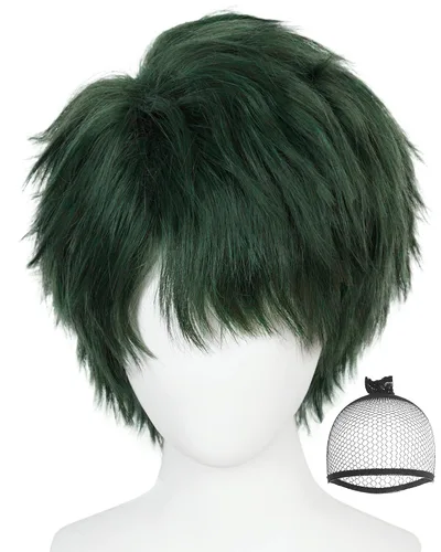 Vista 14 de Peluca corta marrón oscuro para hombre, peluca de anime marrón