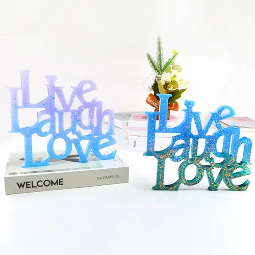 Vista 2 de Live Laugh Love - Molde de resina para letrero de palabras, moldes de silicona con eslogan de letras de cristal, molde de fundición epoxi