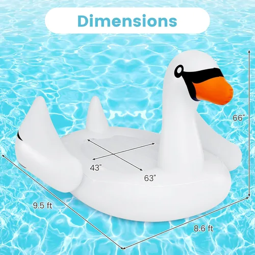 Vista 6 de Goplus Isla flotante de cisne inflable gigante, flotador de piscina para 4 personas con 4 soportes para tazas, muelle flotante recreativo para lago