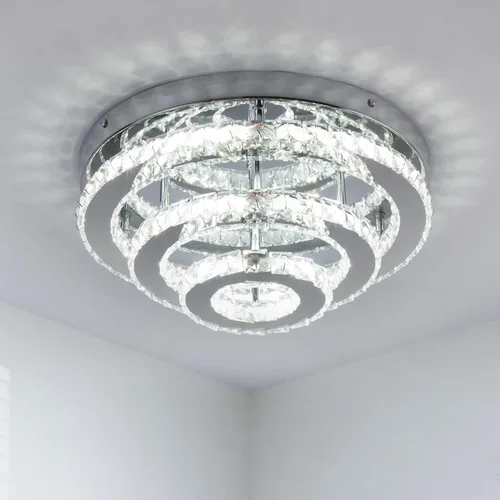 Vista 11 de Lámpara de Araña Empotrada LED de Cristal de 13.8 Pulgadas, Lámpara de Techo de 3 Niveles de Cristal para Dormitorios, Comedor, Sala de Estar, 3