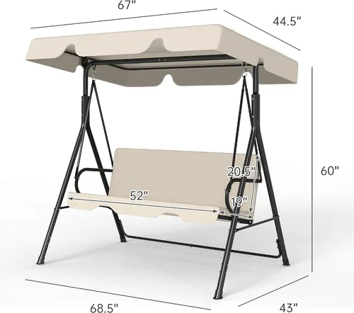 Vista 2 de Murago - Silla de columpio para patio al aire libre con dosel ajustable, columpio para patio al aire libre con soporte resistente para 3 personas