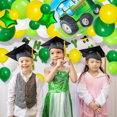 Vista 7 de Kit de guirnalda de globos de color verde oscuro, amarillo y blanco, 117 globos de tractor verde lima, amarillo y blanco, fiesta de cumpleaños