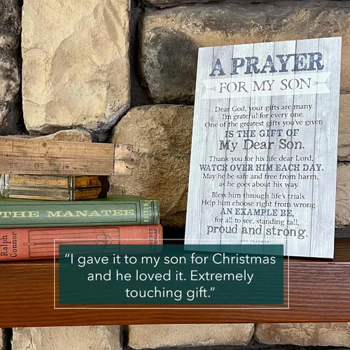 Vista 5 de DEXSA Placa de madera con texto en inglés "Son Praying", fabricada en los Estados Unidos, 6 x 9 pulgadas, marco vertical para decoración de pared