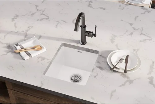 Vista 2 de Elkay SWU1517WH - Fregadero de barra de montaje inferior de arcilla refractaria de 16-7/16" x 18-15/16" x 9-1/16", color blanco