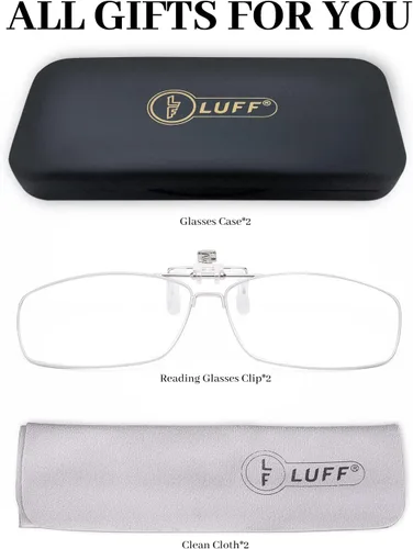 Vista 6 de LUFF Clip On Reading Glasses,Flip Up Blue Light Blocking Readers for Myopia Sturdy Fits Most Glasses Anti-slip Silicone Pads Rimless Design