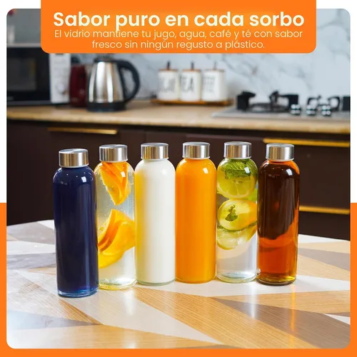Vista 8 de Epica Botellas de vidrio transparente con tapas, botellas de agua de 17.5 onzas, paquete de 6 Travel-Friendly Juice bottles, Mix, Serve, and Store