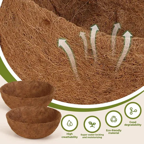 Vista 5 de Gerrii 8 forros de coco de 16 pulgadas para cestas colgantes, revestimientos de coco para maceteros redondos naturales de coco y coco, cesta
