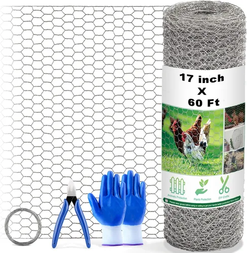 Vista 8 de Fabulas Malla de alambre de pollo, 15.3 x 177 pulgadas, valla de alambre floral de metal para manualidades, jardín de aves de corral, malla de tela
