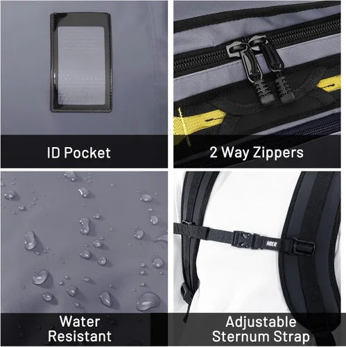 Vista 4 de MIER Mochila de lona grande con compartimento para zapatos, resistente y resistente al agua, gris, 90L