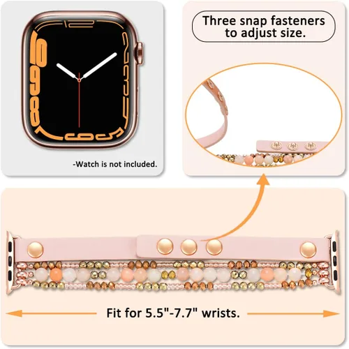 Vista 4 de fastgo Correa de cuero compatible con Apple Watch de 1.77, 1.73, 1.65 y 1.73 pulgadas, correa elástica con cuentas para mujer, correa elástica