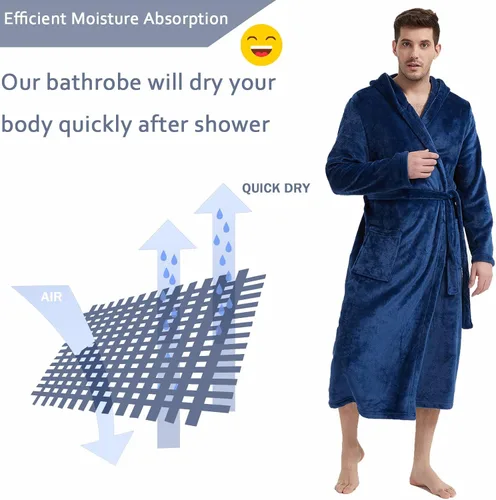 Vista 3 de N&D Eyong Bata de baño de forro polar con capucha y bolsillos para hombre