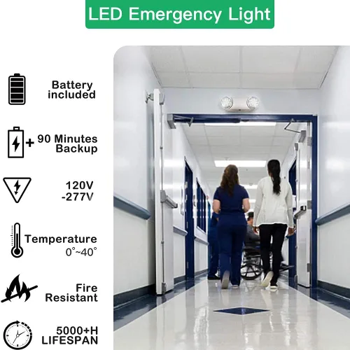 Vista 6 de OSTEK Accesorios de iluminación LED de salida de emergencia con dos cabezales, luz de emergencia LED integrada ajustable estándar de EE. UU.