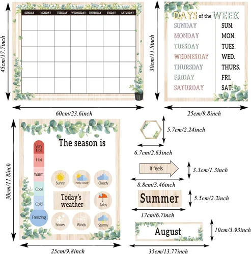 Vista 9 de Juego de tablones de anuncios con calendario de vegetación para el aula, simplemente eucalipto, decoración de aula, calendario, estaciones, tabla