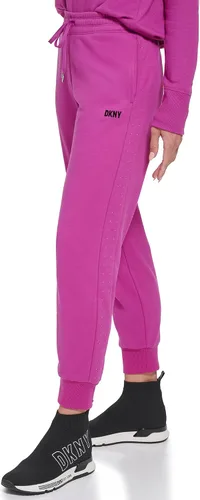 Vista 2 de DKNY Pantalón deportivo de forro polar con logotipo de rayas metálicas para mujer