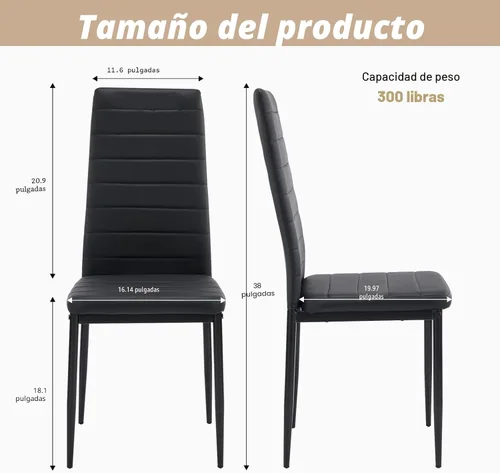 Vista 2 de Karl home Juego de 4 sillas de comedor, sillas de cocina de cuero sintético PU negro con respaldo alto acolchado y protección de tapas para pies