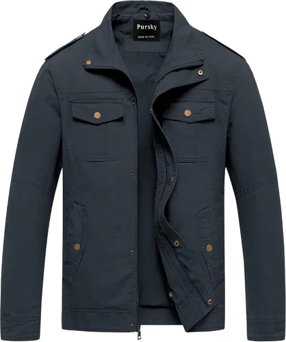 Vista 11 de Pursky Chaqueta Militar de Hombre Chaqueta de Algodón Lavado Casual con Capucha de Lienzo Abrigo de Otoño