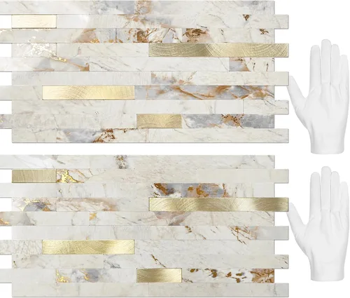 Vista 13 de STICKGOO 2 hojas de azulejo para salpicaduras de pared de pelar y pegar, para pegar en salpicaduras de pared para la cocina y el cuarto de baño