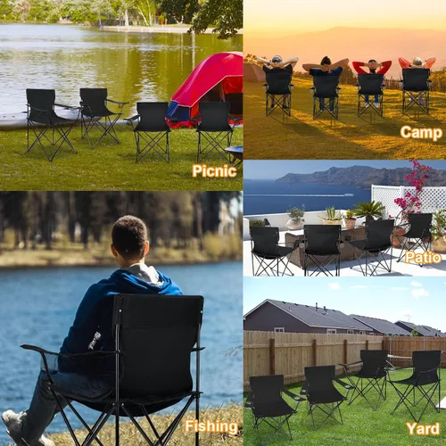 Vista 7 de HaSteeL Paquete de 4 sillas de campamento, sillas plegables de gran tamaño con portavasos para adultos, silla portátil y bolsa de transporte