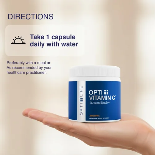 Vista 5 de Opti+ Cápsulas de vitamina C de 1000 mg, fórmula de liberación temporal tamponada con escaramujos y acerola para apoyo inmunológico y antioxidante*