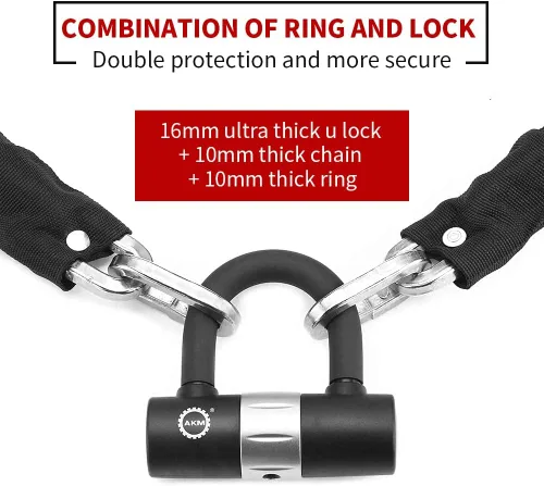 Vista 5 de Candado antirrobo AKM para bicicleta de 3 pies/90 cm de largo, candado de cadena resistente de 10 mm de espesor con 4 llaves, seguridad de 16 mm