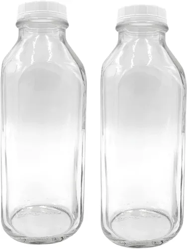 Vista 4 de The Dairy Shoppe Botella de leche de vidrio, vidrio pesado con tapa, estilo cremería (1, pinta roscada)