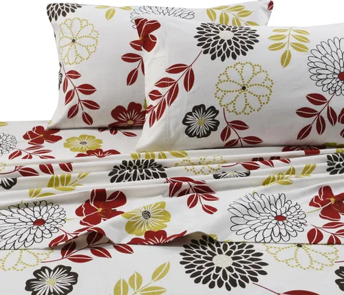 Vista 6 de Tribeca Living Oslo juego de sábanas con cavidades extraprofundas, de franela estampada, 5 onzas Heritage Plaid