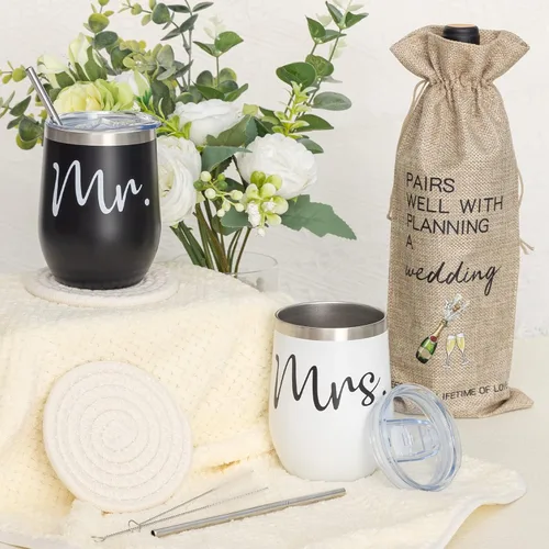 Vista 4 de Regalos de boda para pareja (juego de 11 piezas), cestas de compromiso geniales para recién casados, caja única de señor y señora para novia