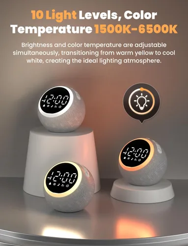 Vista 3 de LIORQUE Reloj despertador con máquina de ruido blanco y luz nocturna, 25 sonidos relajantes, volumen ajustable, temporizador de sueño, ideal