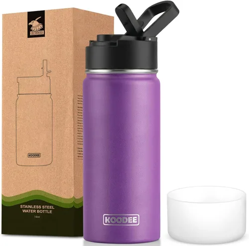 Vista 132 de koodee Botella de agua para niños, botella de agua de acero inoxidable de 12 onzas con aislamiento al vacío para la escuela, botella de agua de boca